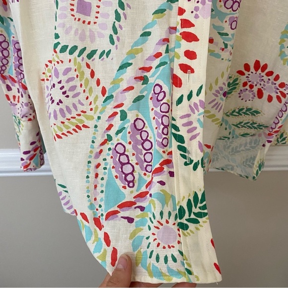 Zara Button Down Shirt L NWT Summer Print Linen Blend Bohemian - Picture 10 of 14